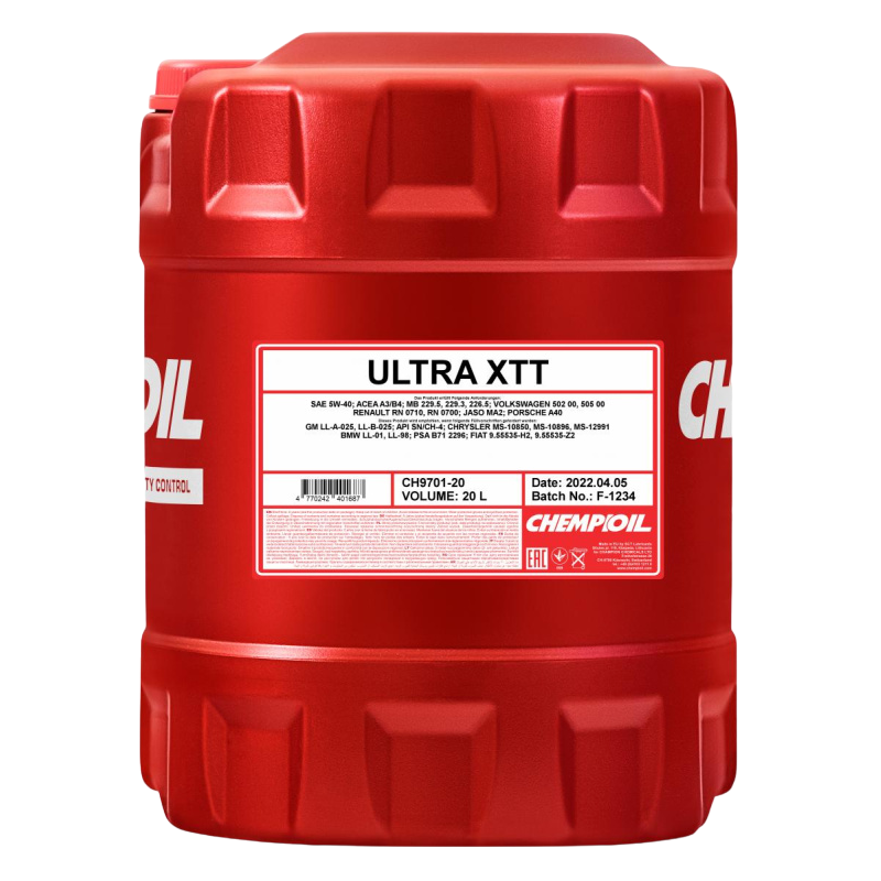 CHEMPIOIL S1054 Моторное масло синтетическое Ultra XTT 5W-40 A3; B4/SN; CF, 20л