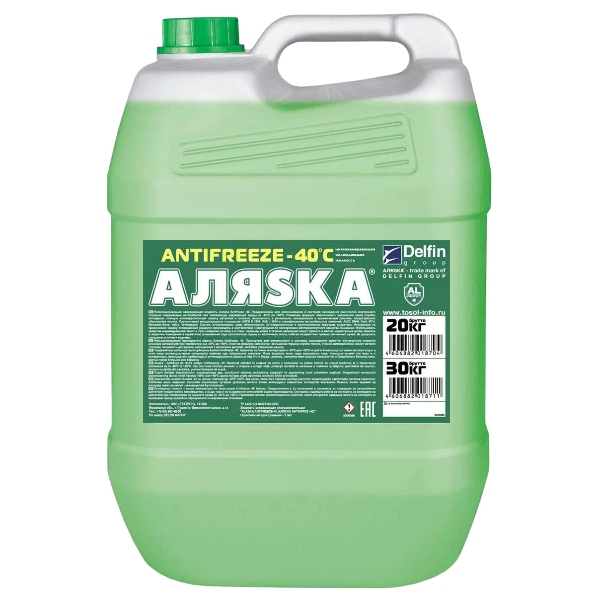Антифриз АЛЯСКА -40С, G11 зеленый 20кг