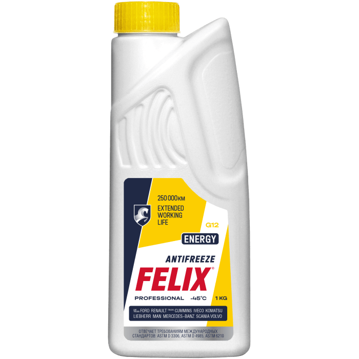 Антифриз FELIX Energy (-45С), G12 желтый, 1кг