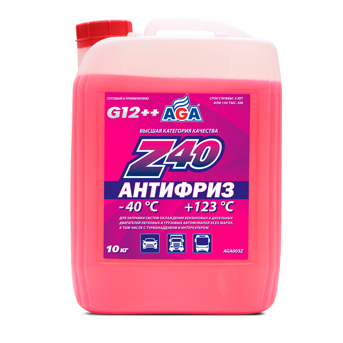 AGA 003Z Антифриз PREMIX красный (-40С) G12++, Z40 10л