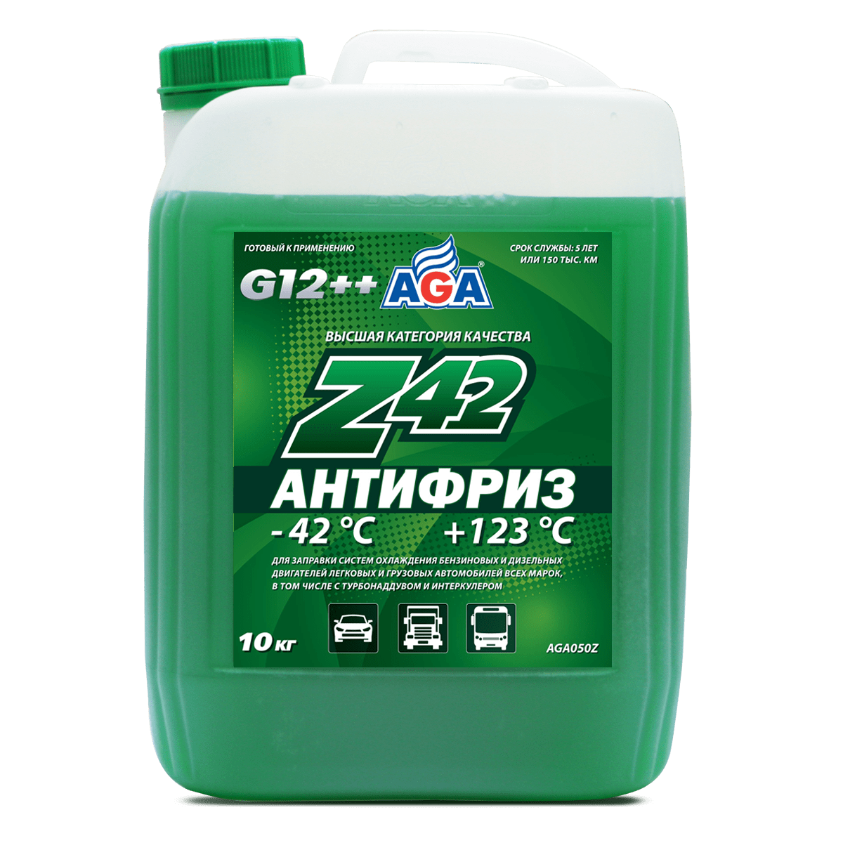 AGA 050Z Антифриз PREMIX зеленый (-42С) Z42, G12++, 10л