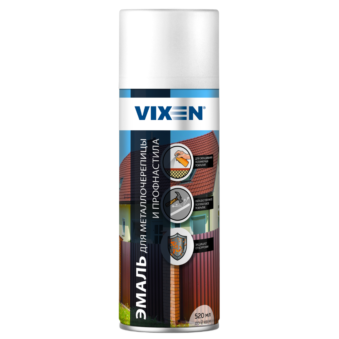 VIXEN Белый Эмаль для металлочерепицы и профнастила 520мл