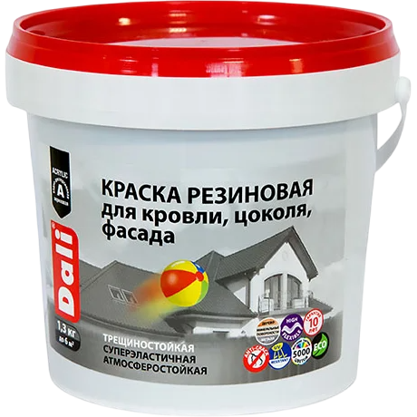 Краска резиновая для кровли, цоколя, фасада DALI База А Рогнеда 1,3кг
