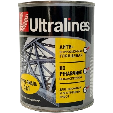 Эмаль алкидная универсальная 3 в 1 Радуга ULTRA LINES серая 800г