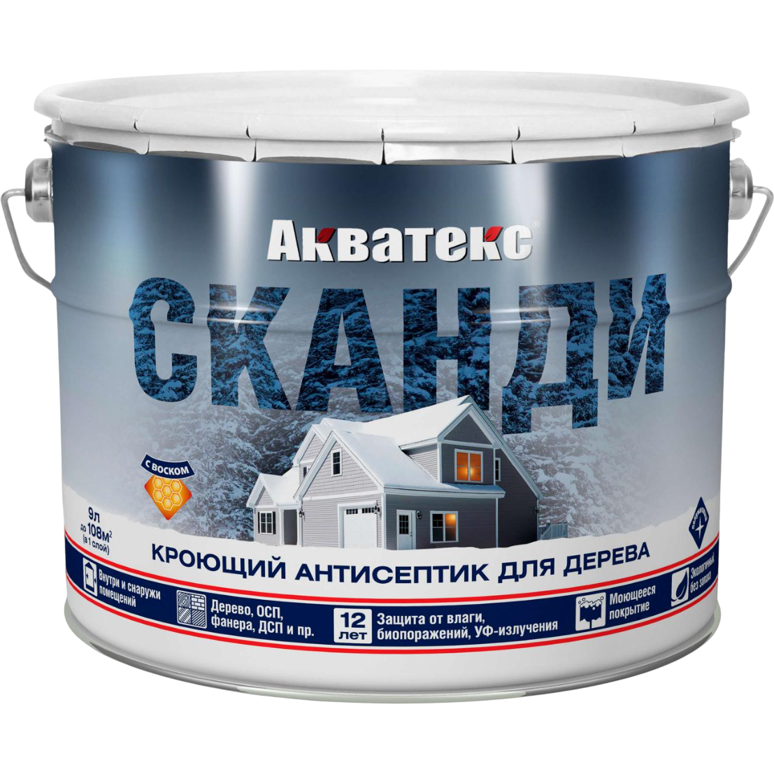 Акватекс Сканди Кроющий антисептик для древесины Лакрица, Рогнеда 9л