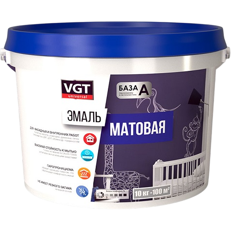 ВГТ эмаль универсальная матовая супербелая база А, 3кг