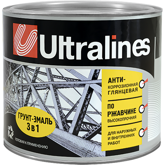 Радуга ULTRA LINES Эмаль алкидная универсальная 3 в 1 серая 2,6кг