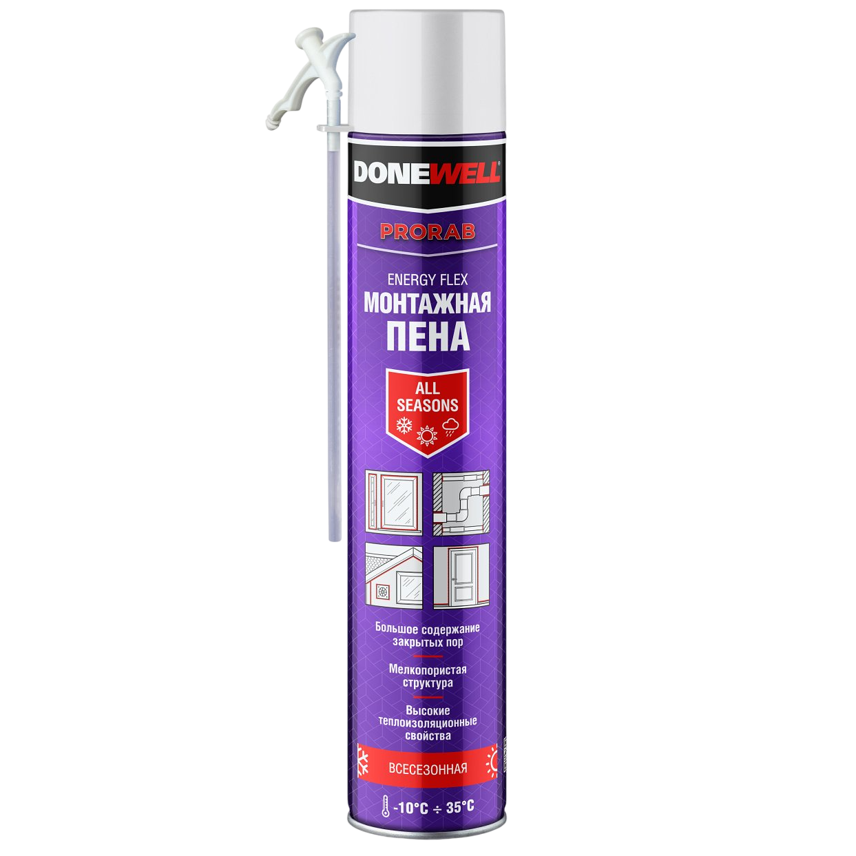 DONEWELL ENERGY FLEX Пена монтажная бытовая всесезонная 1л