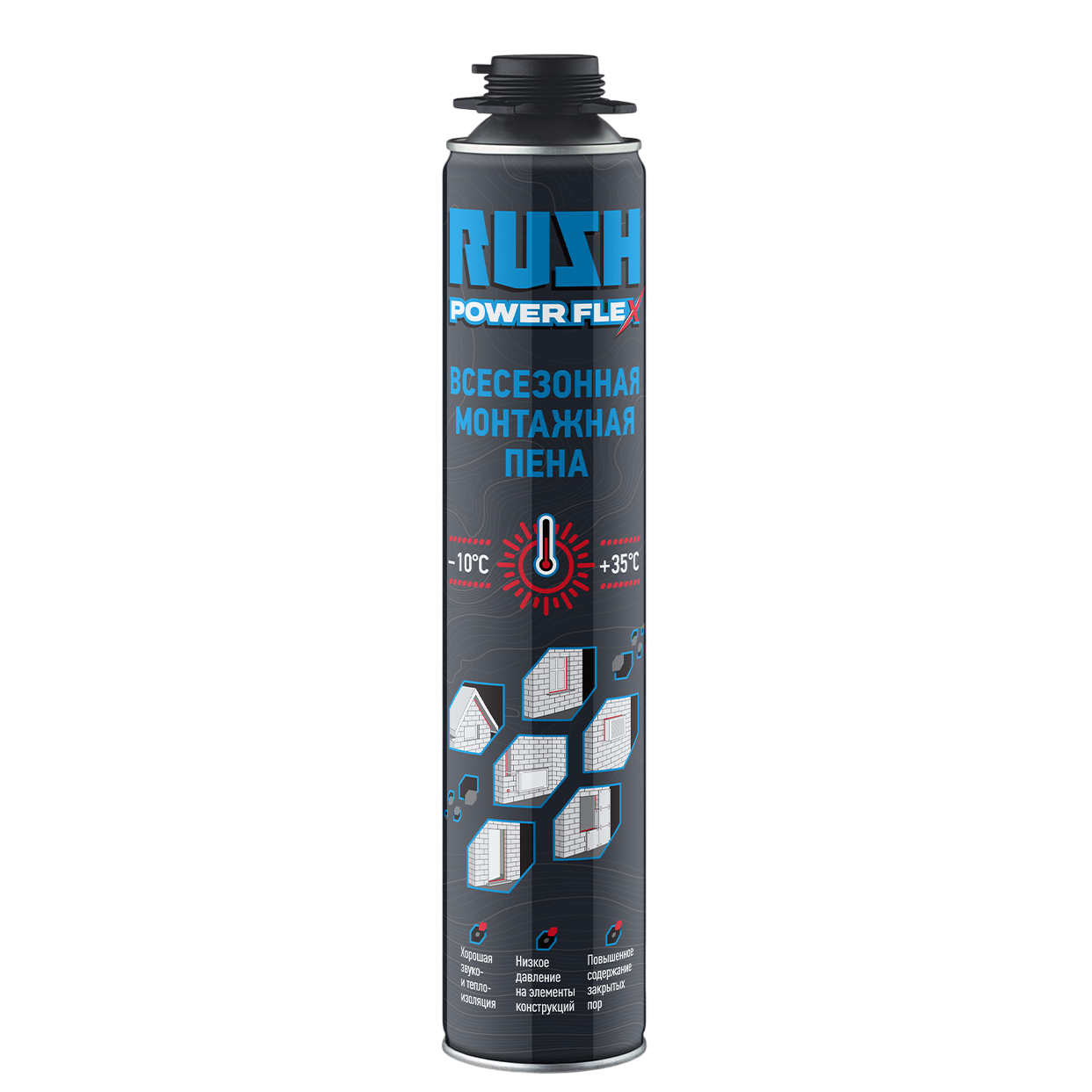 RUSH POWER FLEX Пена монтажная профессиональная всесезонная 1л