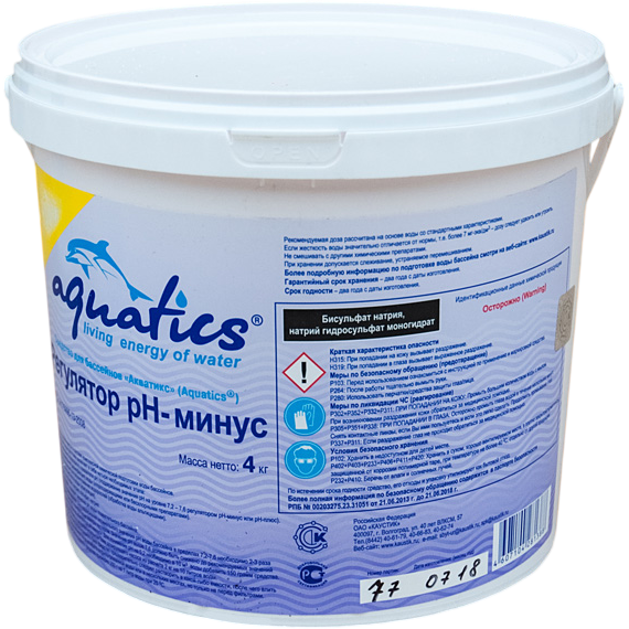 AQUATICS Регулятор pH-МИНУС твердый 4кг