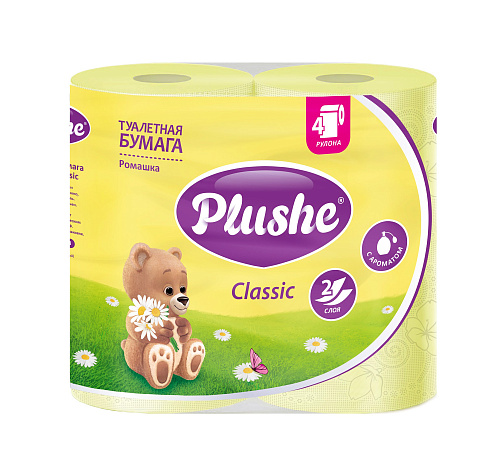 Туалетная Бумага Plushe Classic 'Ромашка' 4 рул. в упак.*18 метров, 2слоя