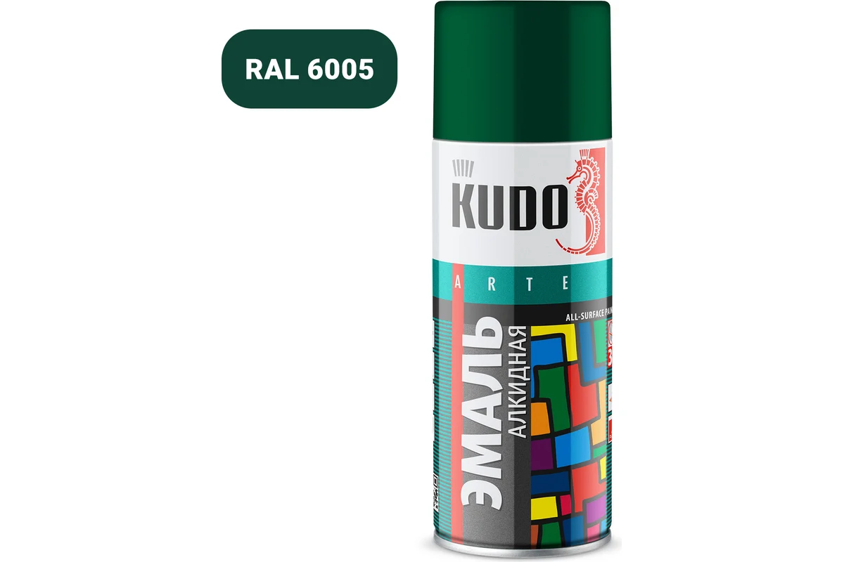 KUDO Краска спрей глубоко-зеленая универсальная KU-10085 520 мл RAL 6005
