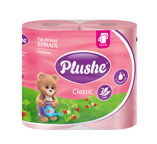 Туалетная Бумага Plushe Classic 'Клубника' 4 рул. в упак.*18 метров, 2сл