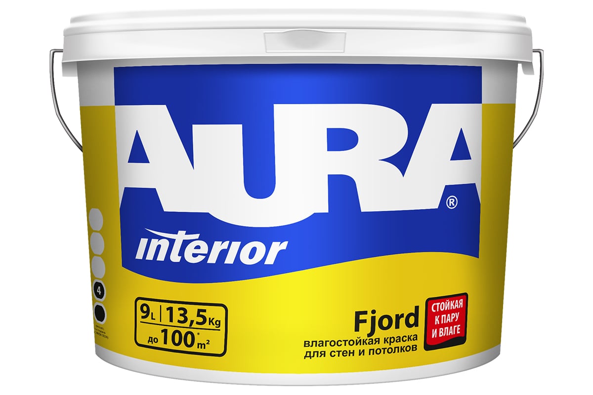 Краска Aura FJORD, 9л ,влагостойкая для стен и потолков (44 шт/пал) (шт)