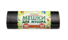 Мешки для мусора: 60л Ромашка ПНД, черные, 7мкм, 68*58см, 30шт/рул, 30рул/уп, рул