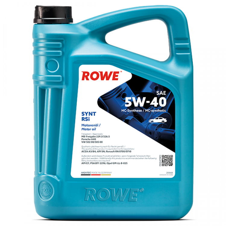 Масло моторное синтетическое ROWЕ Highteс Synt RSi SAE 5W-40, A3/B4, SN/CF,229.3/226.5,502/505, 4л
