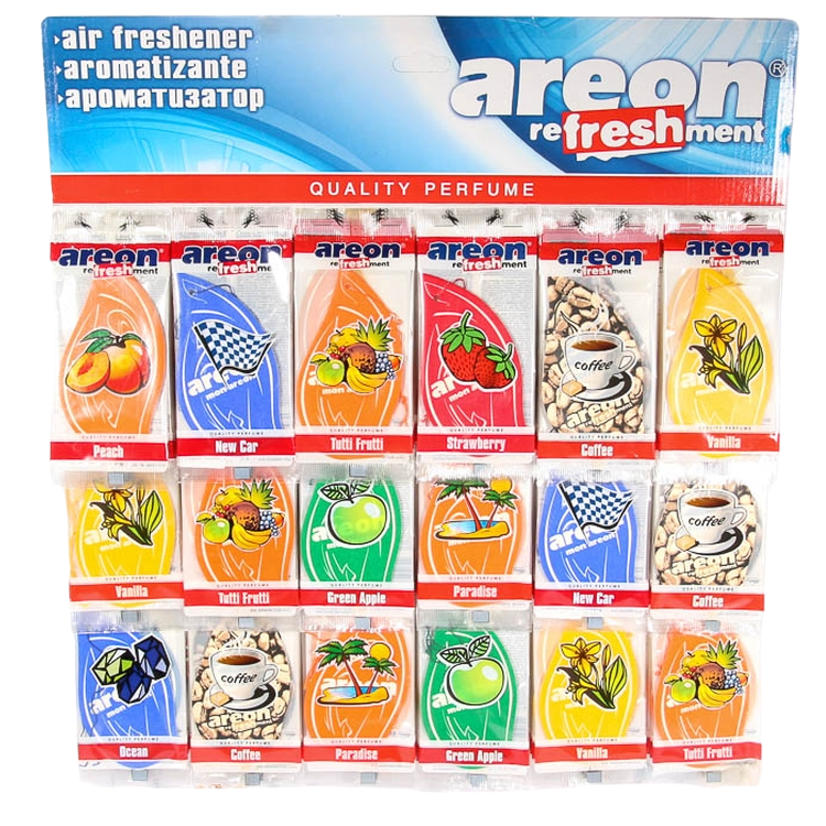 Ароматизаторы для автомобиля в виде капли AREON "REFRESHMENT" дисплей 72шт