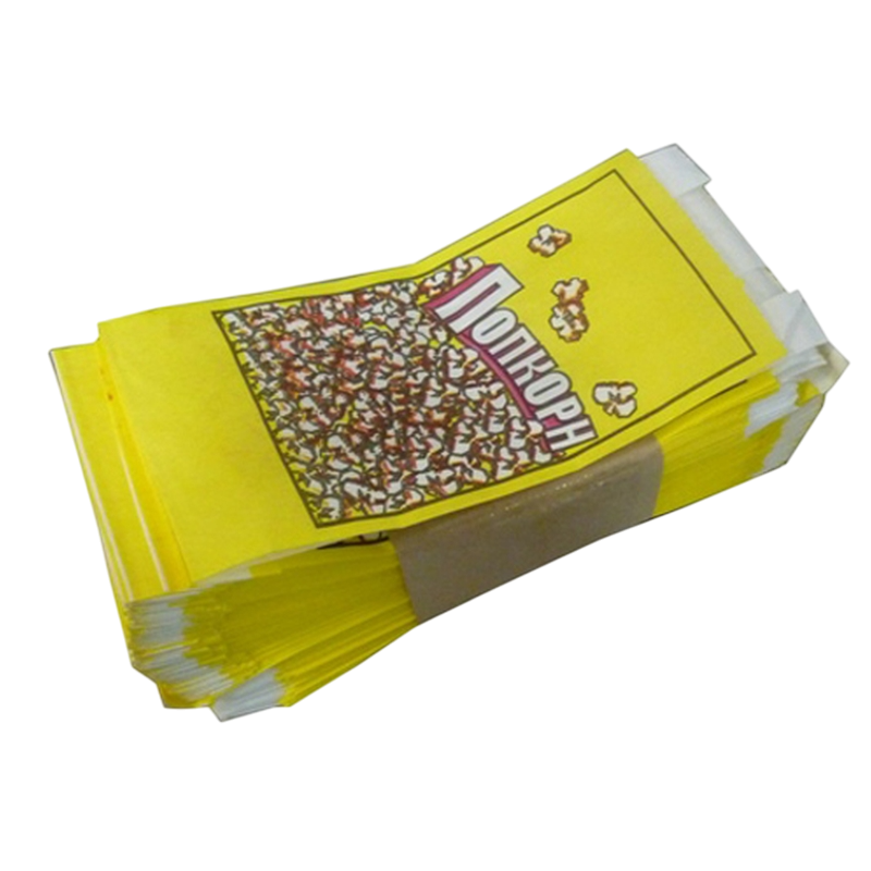 Пакет бумажный для попкорна, желтый, рисунок Popcorn, 25шт/уп, 1000шт/кор, 1.3л