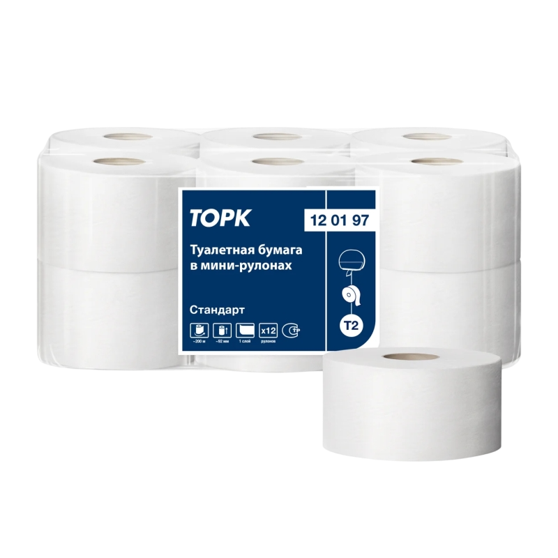 Бумага туалетная Tork Universal 1 слой, в мини рулонах Т2, 200м, 12 рул в уп