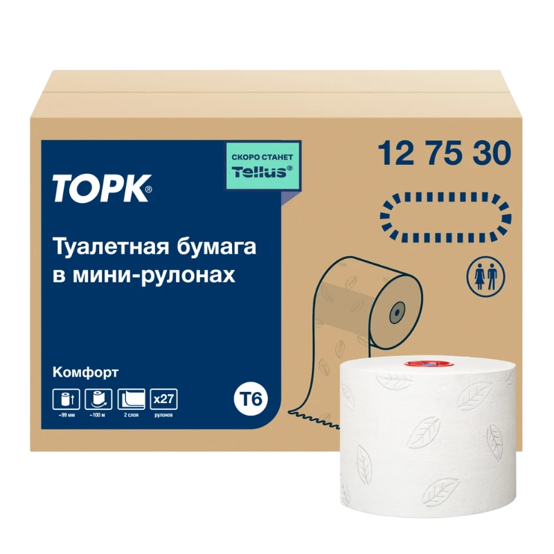 Туалетная бумага Tork Mid-size в миди-рулонах, 2 слоя, 100м, 27 рул в кор