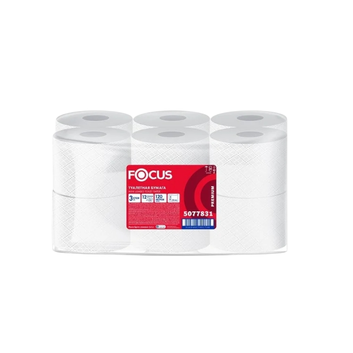 Туалетная бумага FOCUS Jumbo PREMIUM 3 слоя, 120м, 12 рул/спайка