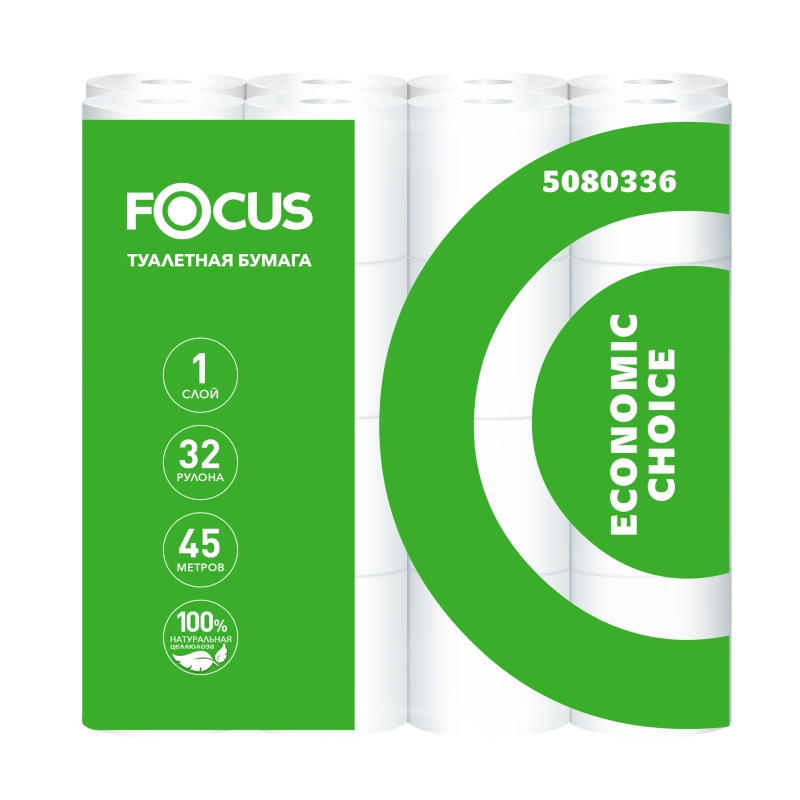 Туалетная бумага FOCUS ECO Choice 1 слой, 45м, белая, 32 рул/спайка