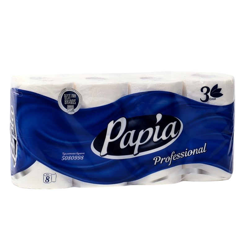 Туалетная бумага PAPIA PROFESSIONAL 3 слоя, 16.8м, 8 рул/спайка
