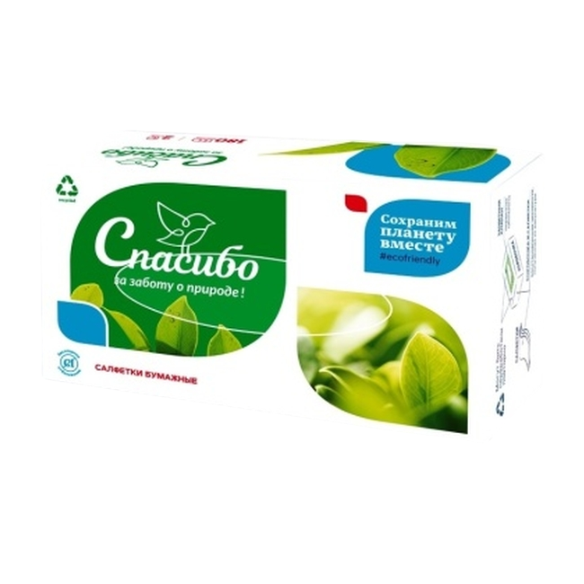 Салфетки косметические Спасибо за заботу о природе, 2 слоя, белые, 180 листов