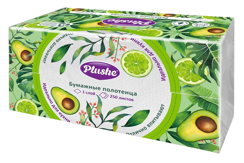 Полотенце Бумажное листовое в пачке-диспенсере Plushe Home V250 V-сложение, 1-слой, 250 листов