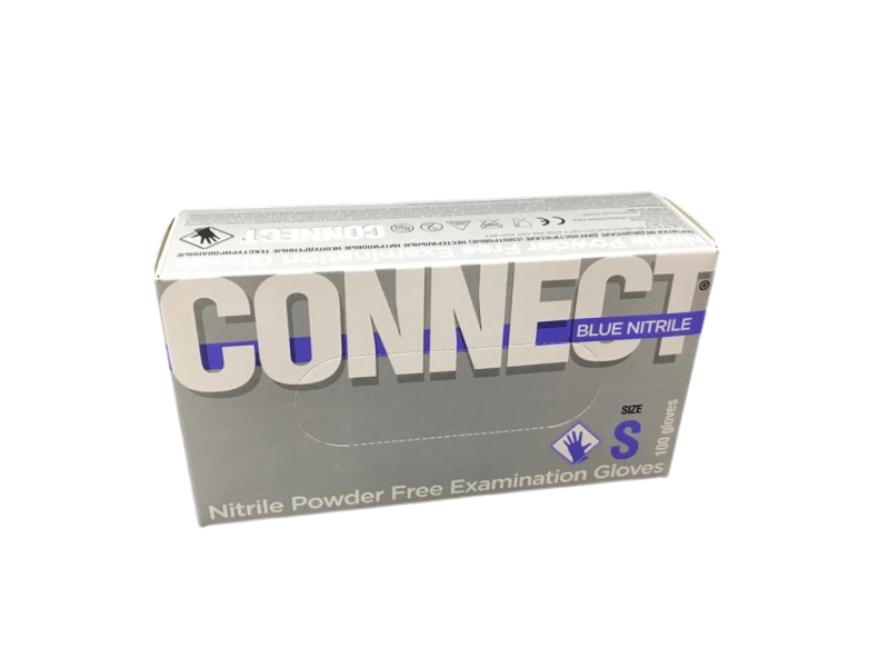 Перчатки нитриловые неопудренные CONNECT BLUE размер S, текстурированные на пальцах, 50 пар