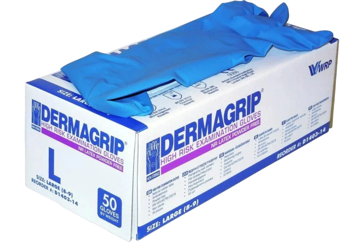 Перчатки латексные DERMAGRIP HIGH RISK, размер L (8.5)