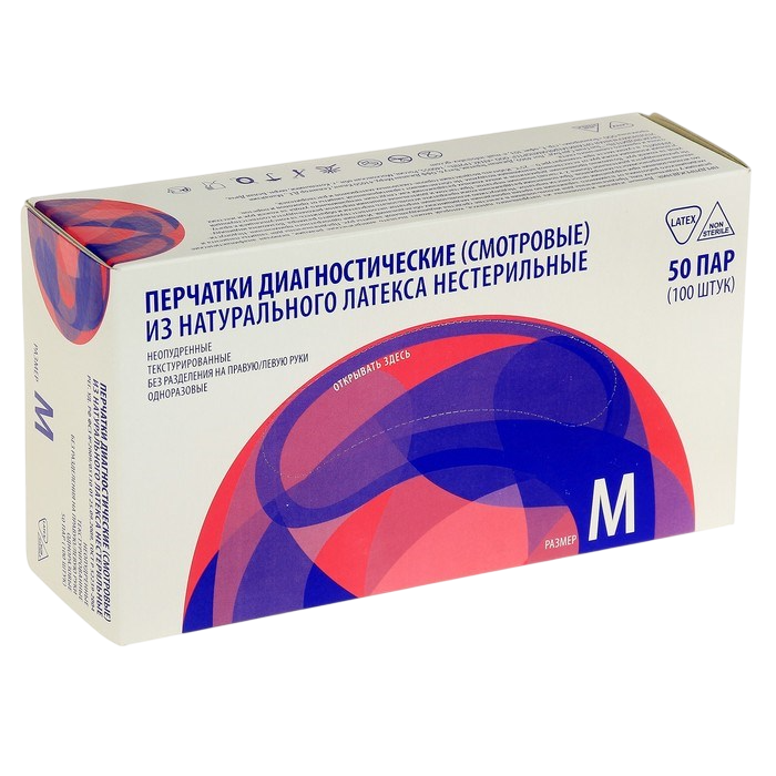 Перчатки латексные неопудренные TOP GLOVES смотровые, размер M, 100шт