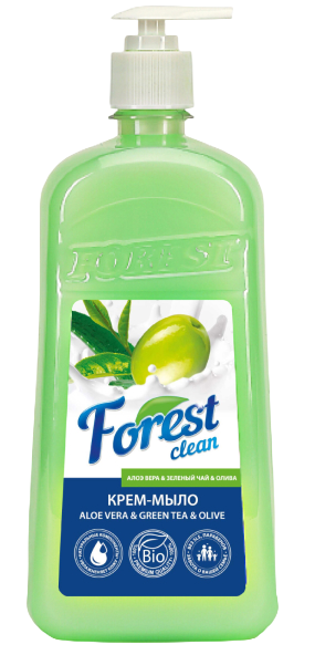 Forest Clean Крем-мыло «Алоэ вера зеленый чай и олива» с помпой дозатором, 1л