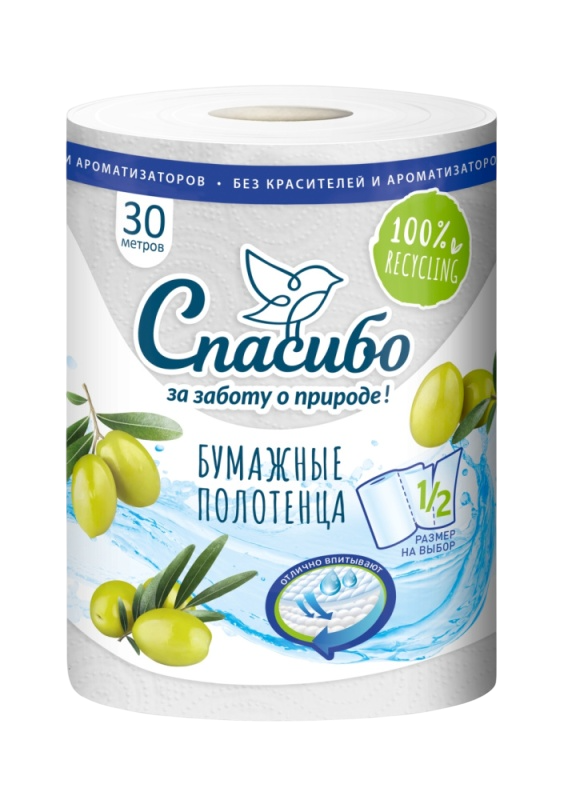 Полотенца бумажные «Спасибо за заботу о природе» 2 слоя, белый, 1 рулон