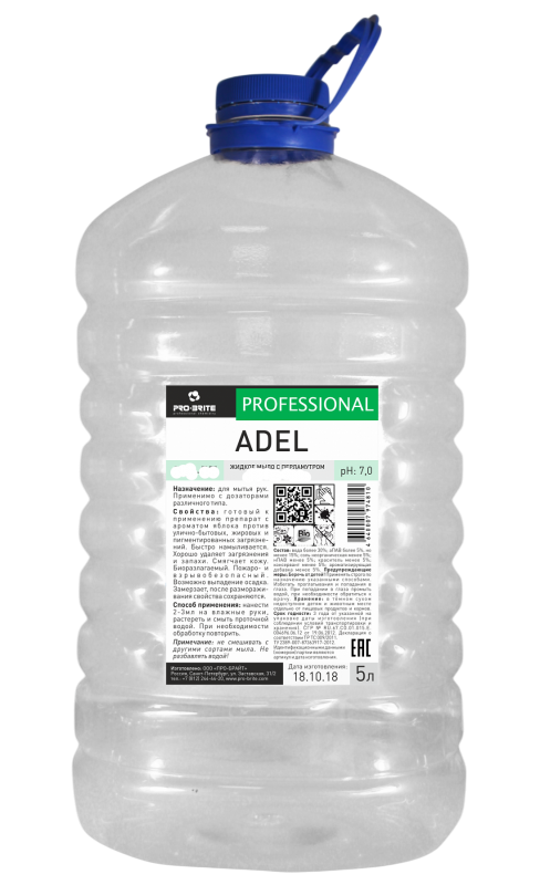 ADEL (Адель) ПЭТ Жидкое мыло с перламутром PRO-BRITE, 5л