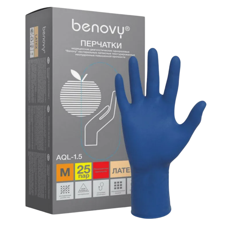 Перчатки латексные особопрочные Benovy HIGH RISK, размер M (6.5)