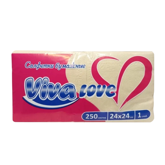 Салфетки Viva Love БИГ-ПАК, белые, 1 слой, 24х24см, 250 листов