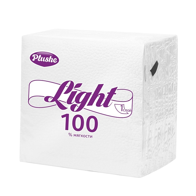 Салфетки PLUSHE SUPER 100, СТАНДАРТ, 1 слой, белые, 24х24см, 90 листов