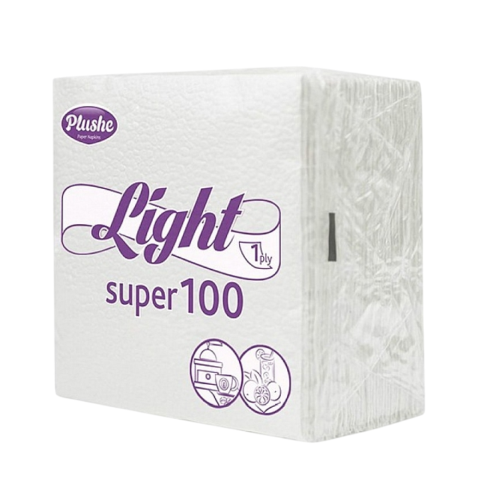 Салфетки PLUSHE SUPER 100, 1 слой, белые, 24х24см, 75 листов