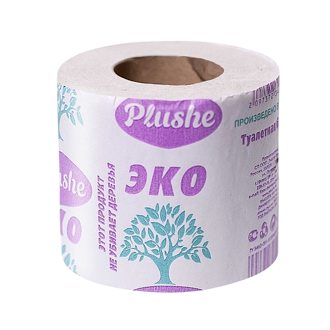 Туалетная бумага ECO PLUSHE светло-серая, со втулкой, с перфорацией, макулатура