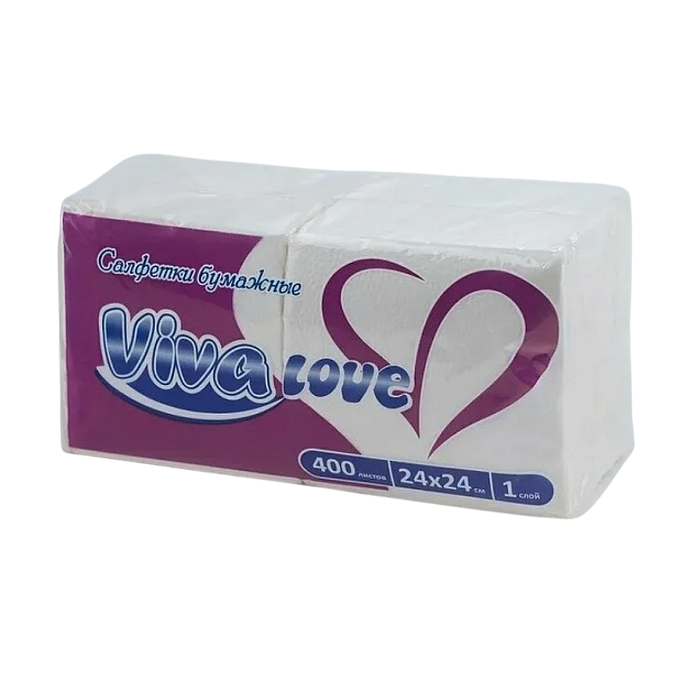 Салфетки «Viva Love» БИГ-ПАК, белые, 1 слой, 24x24см, 400 листов