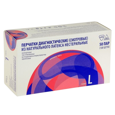 Перчатки латексные неопудренные TOP GLOVES смотровые, размер L, 100шт