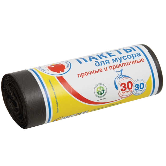 Мешки для мусора «СТАНДАРТ», черные, 30шт/рул, 50рул/кор ELP 30л