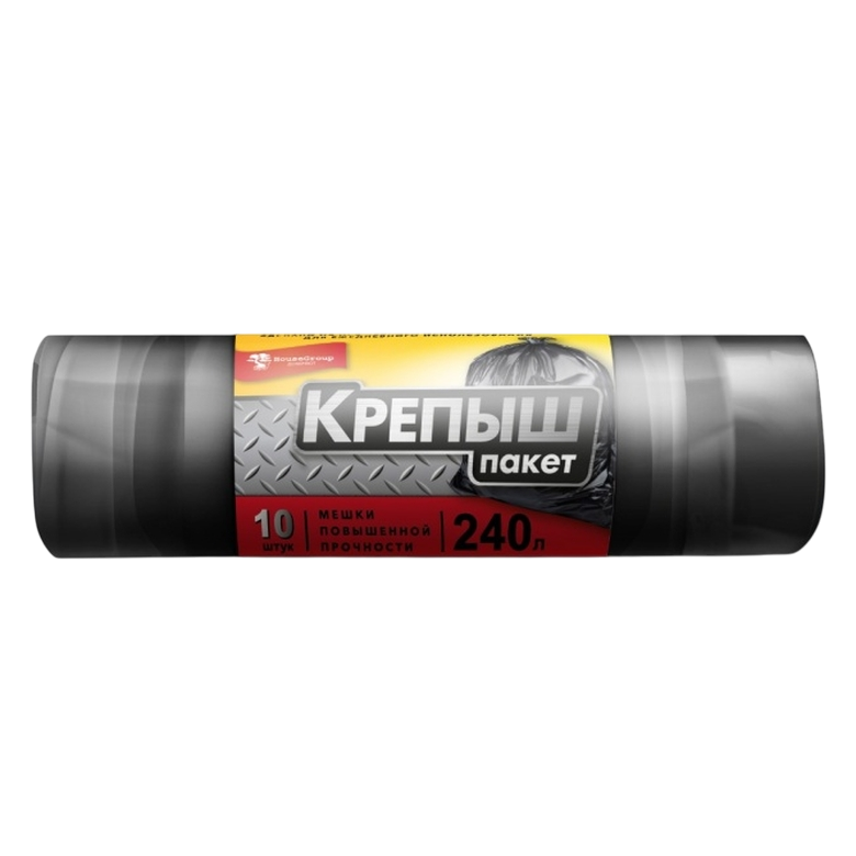 Мешки для мусора повышенной прочности «КРЕПЫШ», черные, ПВД, 80x95см, 30мкм, 10шт/рул, 12рул/кор, 240л