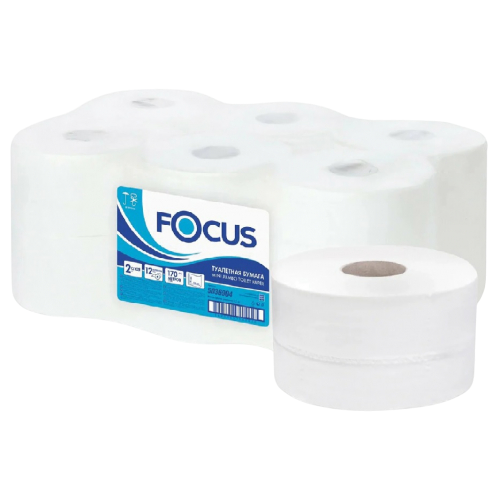 Бумага туалетная в рулонах Focus Mini Jumbo, 2 слоя, 170м, 12 рулонов
