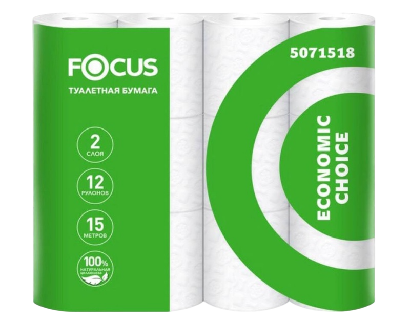 Туалетная бумага FOCUS ECONOMIC Choice 2 слоя, 15м, 12 рул/спайка