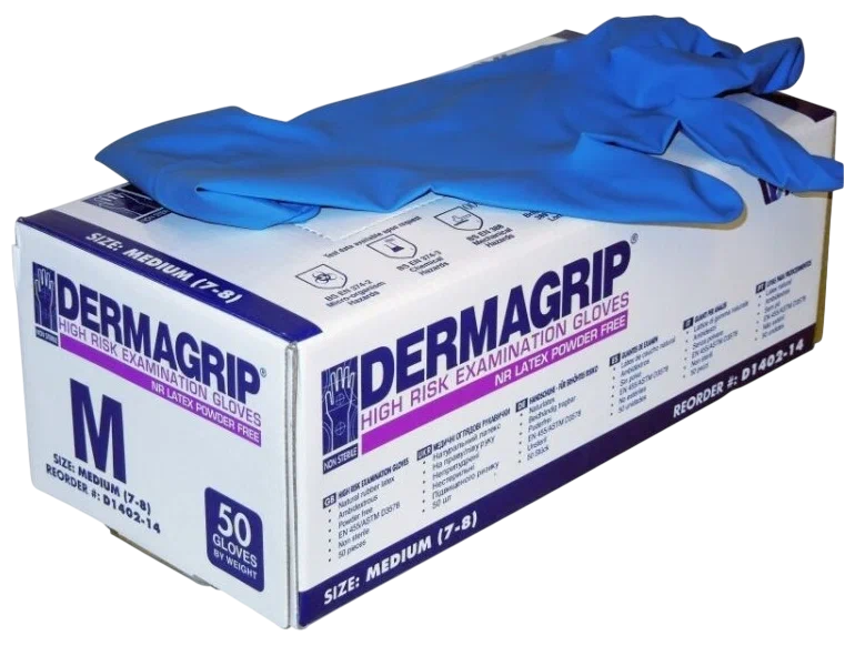 Перчатки латексные DERMAGRIP HIGH RISK, размер M (7.5)