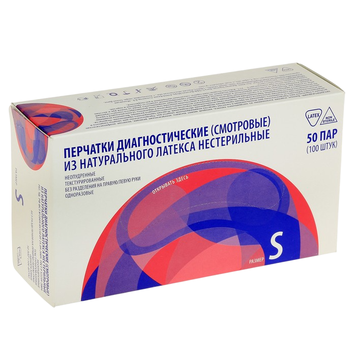Перчатки латексные неопудренные TOP GLOVES смотровые, размер S, 100шт