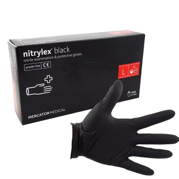 Перчатки нитриловые неопудренные NITRILEX MERCATOR размер L, черные, текстурированные на пальцах, 50пар