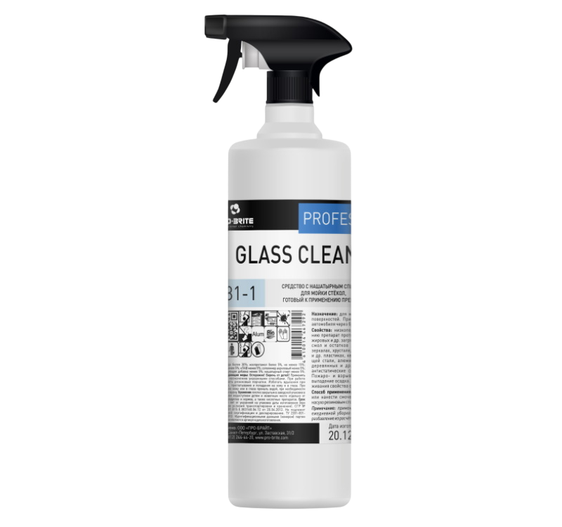 Glass Cleaner (Гласс клинер) Средство с нашатырным спиртом для мойки стёкол с триггером PRO-BRITE 1л